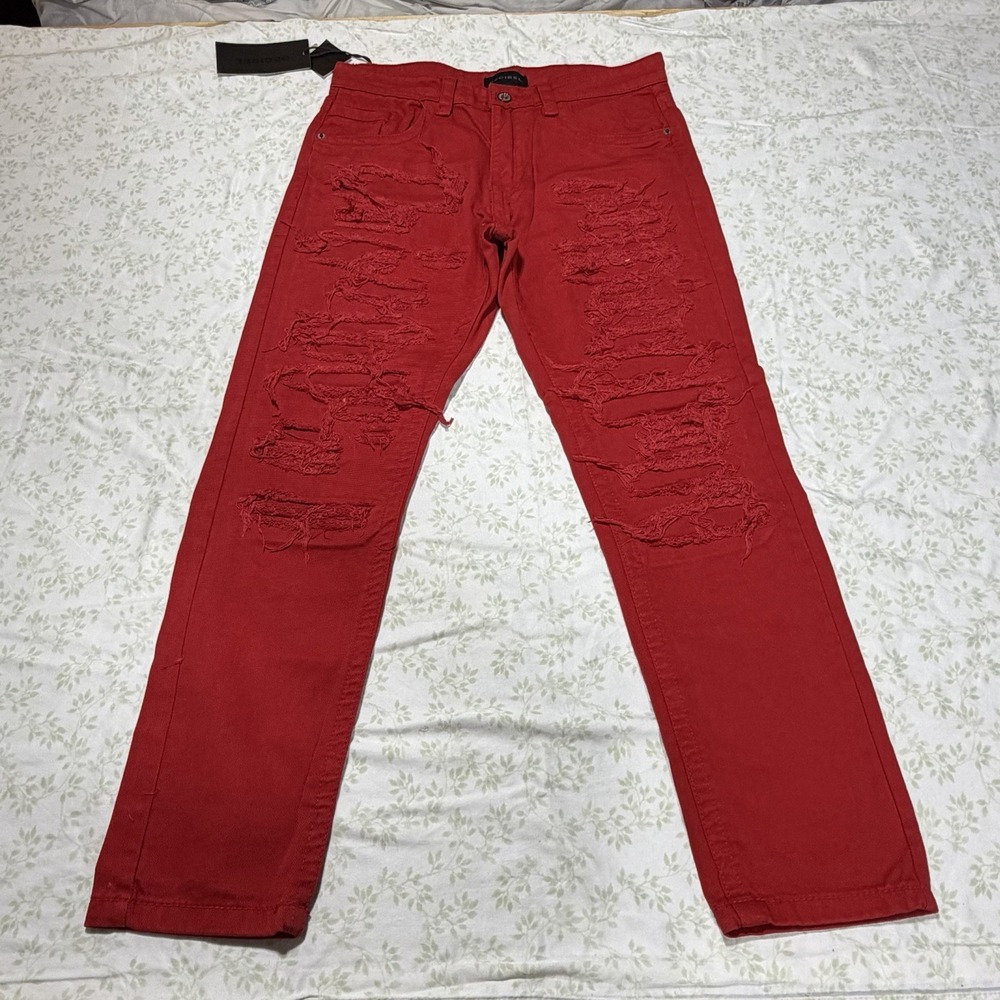 NWT Decibel Men's 34x32 Red Twill Pants Heavy Ripoff Distressed Streetwear New
